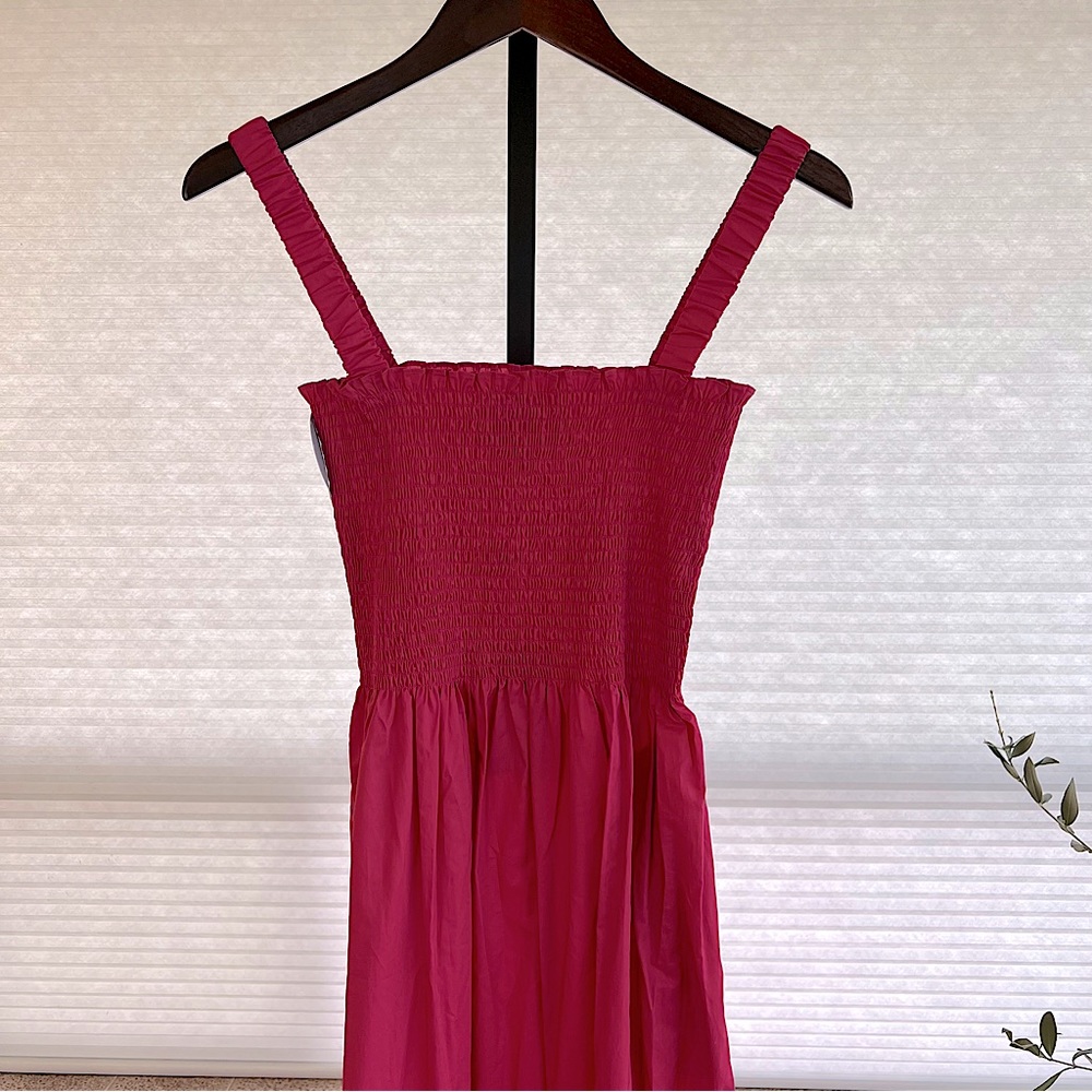 Hill House The Anjuli Nap Cotton Maxi Dress Lipstick Pink Casual Coastal Chic - Picture 2 of 5